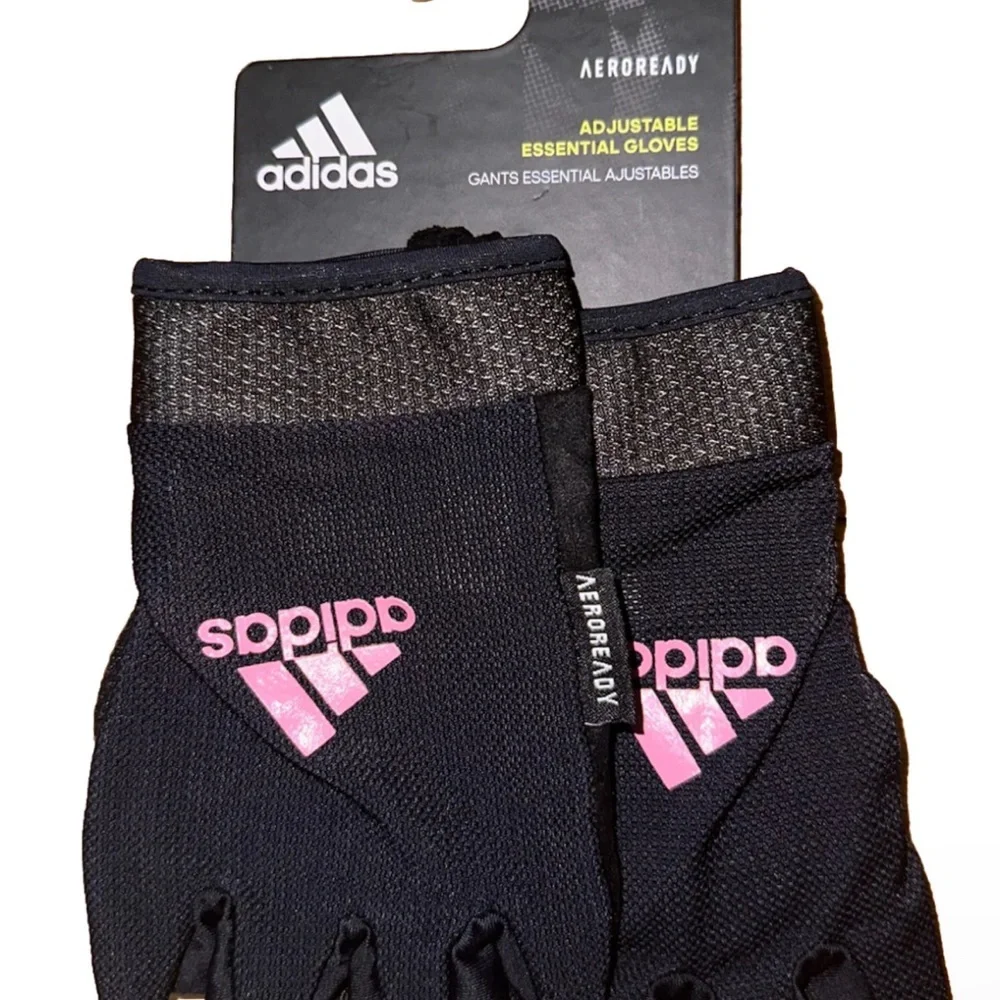 NWT Adidas Aeroready Adjustable Essential Gloves Black & Pink Training Gloves